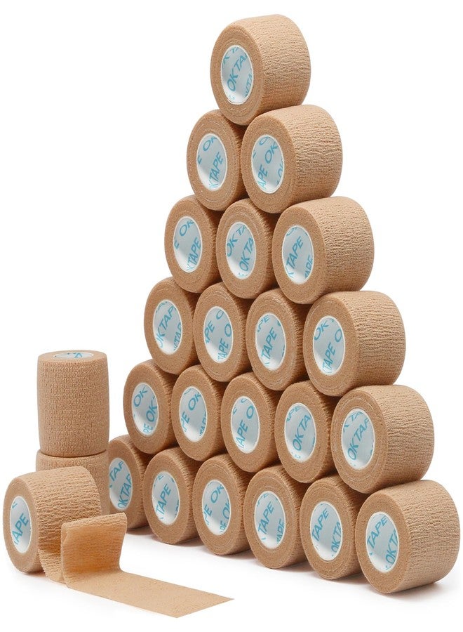 اوك تيب ضمادات لاصقة ذاتية من OK TAPE، عبوة من 24 قطعة، شريط لاصق غير منسوج للضمادات الرياضية، شريط ضمادات بيطرية، للإبهام والأصابع والمعصم والكاحل (بيج) - Image 1
